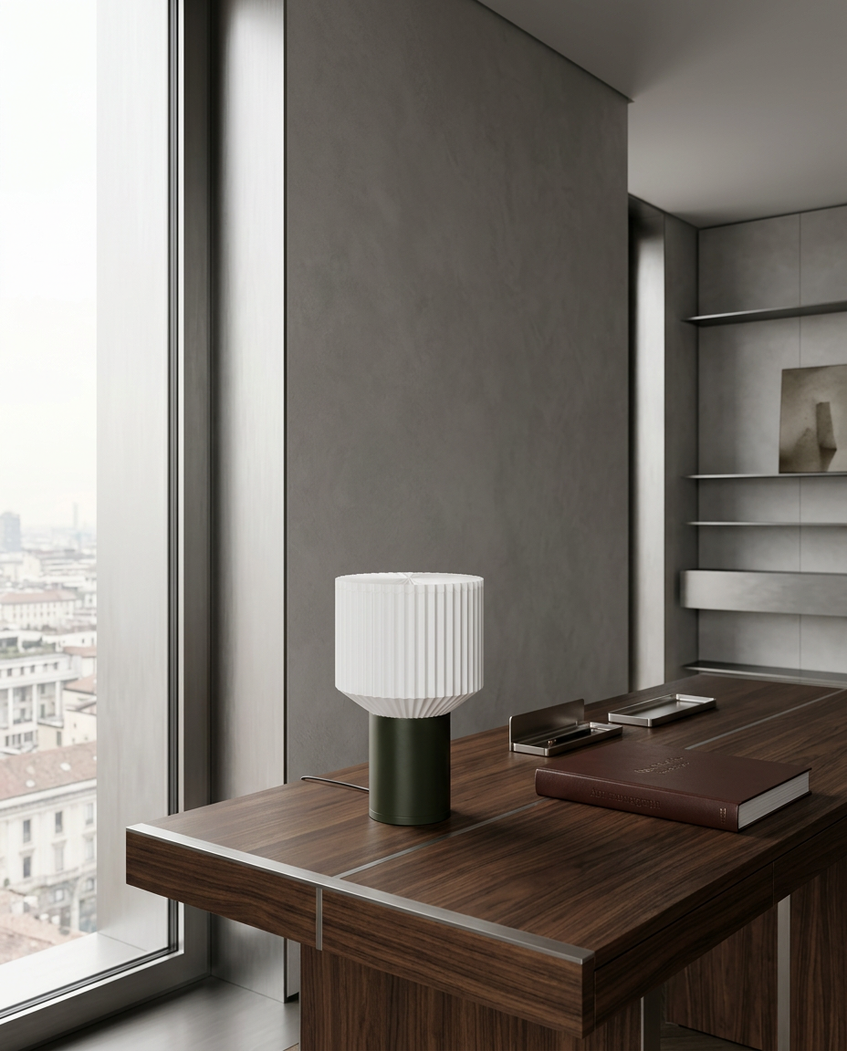 Portico designer lamp paired with architectural textures